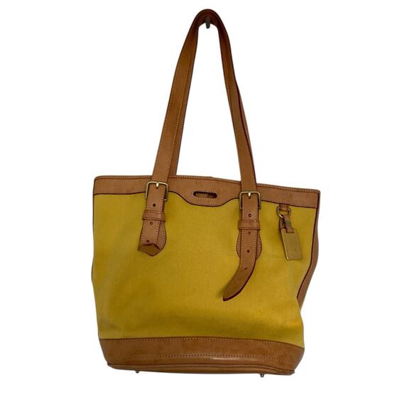 Vintage Dooney & Bourke Cabriolet & Vachetta Leather Yellow Bucket Shoulder Bag - Picture 3 of 12